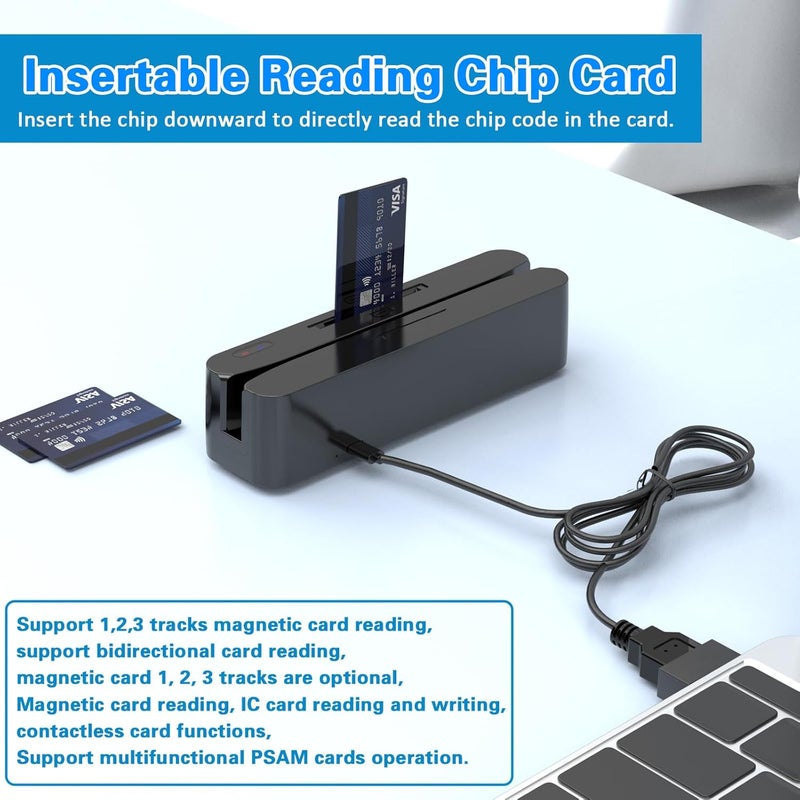 symcode Multi-Function Magnetic Card Reader,Credit Card Reader,Memory Chip Card Reader NFC Chip Magstrip Card Reader Can be Used with Cashier Register - Image 5